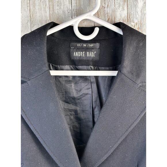 Andre Badi Jacket Women 13/36 Large Black Wool Blend Dark Waist Length - Picture 5 of 6